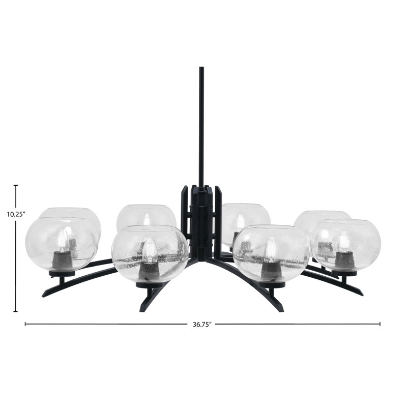 Lustre 8 lumières kurve au fini noir mat avec verre transparent de 7 po