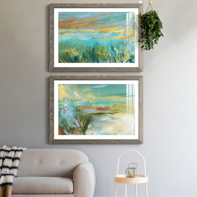 Grassy Beach - ensemble de 2 peintures encadrées, H 31,5 po x l 47 po x P 1,5 po, Cadre en papier gris