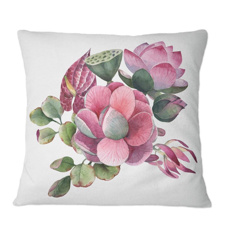 Coussin printanier avec fleurs roses II - imprimé traditionnel, 18 po x 18 po