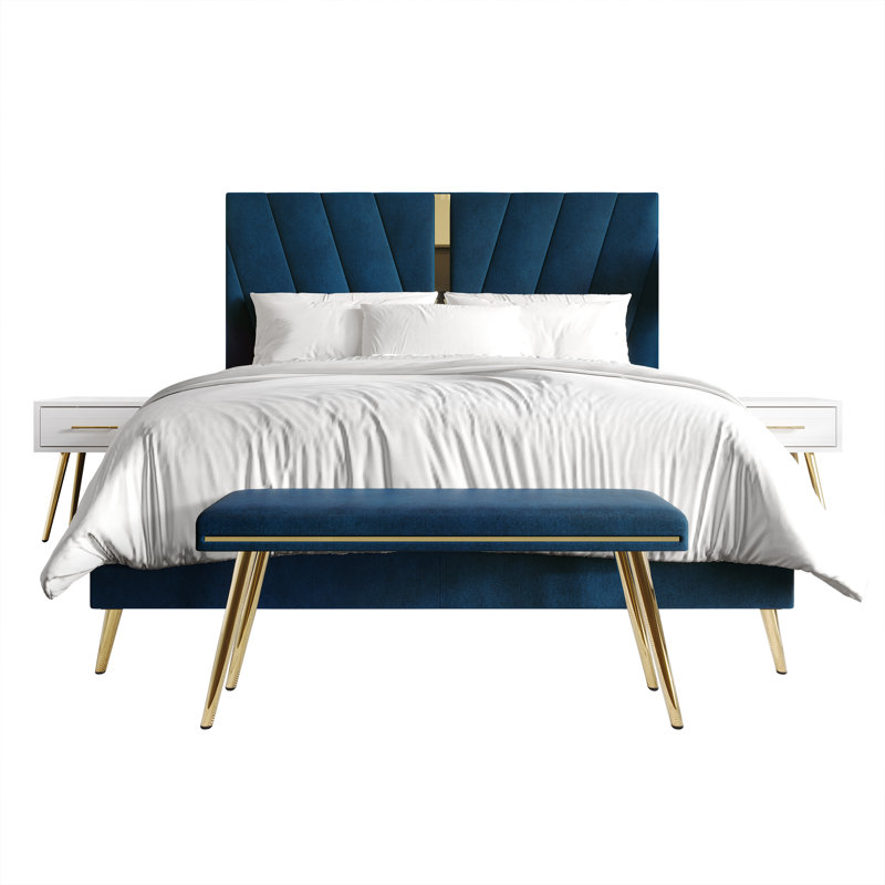 Ensemble de chambre à coucher 4 pièces Lakeysa, Bleu marine, Simple