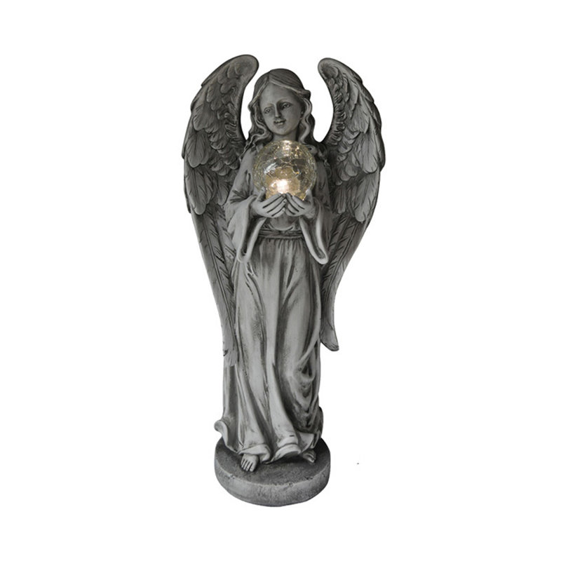 Statue ange en résine Reggie avec verre solaire