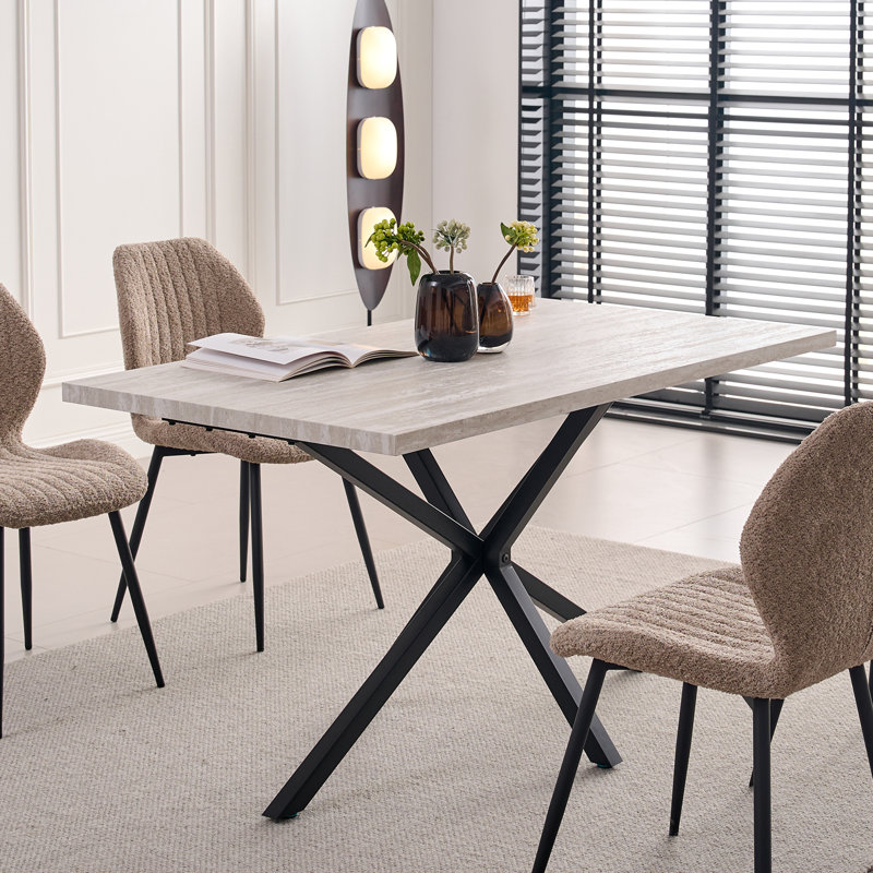 Table de salle à manger rectangulaire 55,1 "pour 2 4 personnes, petite table de cuisine moderne Mid-Century avec pieds croisés en métal, gris