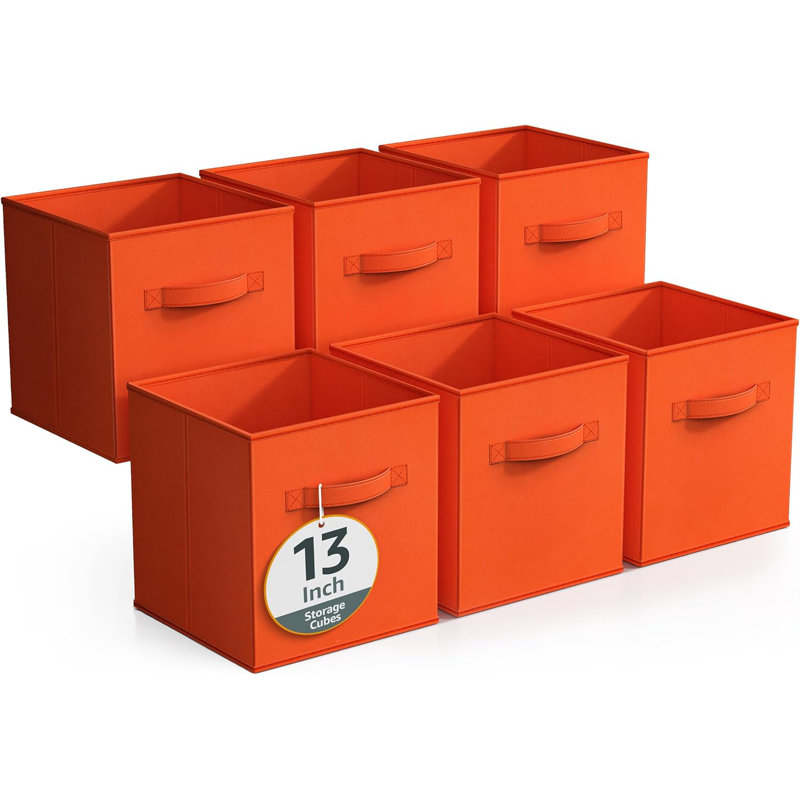  Sorbus 6 Pack 13 Inch Foldable Storage Cubes with Handle- for Organizing Home, Shelves, Nursery, Playroom, Closet and More, Orange