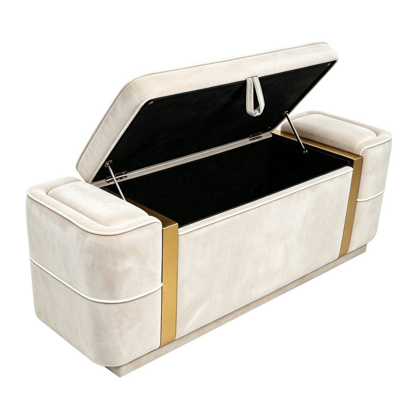 Banc de rangement rembourré, Beige, Beige