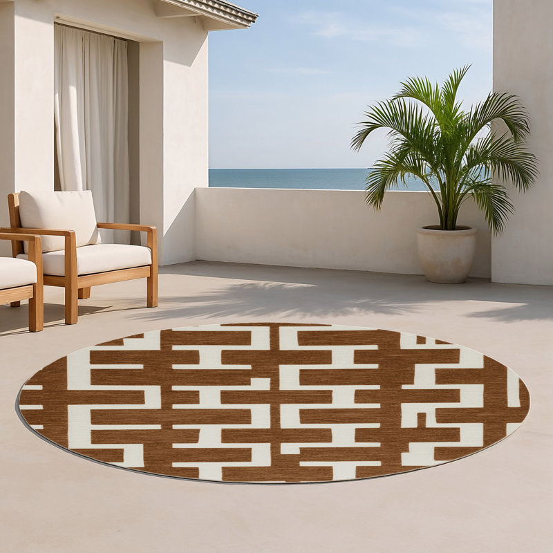 Tapis brun intérieur et extérieur Trellis, Rond 5 pi