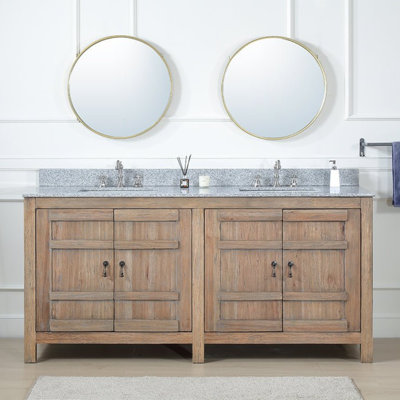 72 Inch Natural Wood Artisan Style Double Sink Lindor Bathroom Vanity