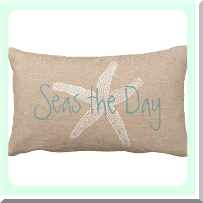 Vintage Starfish Seas Day Throw Pillow Cover - Beach Canvas Look Decorative Pillow Case for Whimsical Home Decor. Queen Cushion Pillowcase.