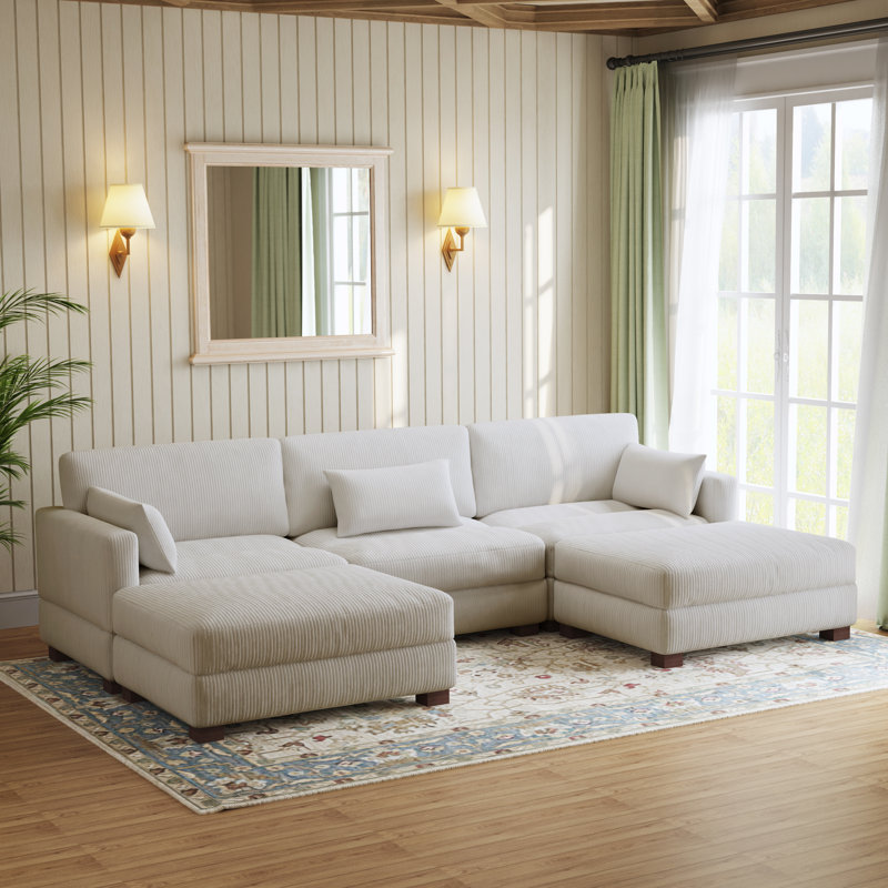 Canapé modulaire en velours côtelé Maelina , Velours côtelé gris sel de mer, H 30,7 po x l 123,6 po x P 68,1 po