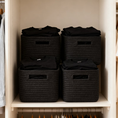 Woven Storage Baskets 4-Pack, Sturdy Cotton Rope Organizing Bins For Toys, Towels, And Clothes, Versatile Shelf And Closet Storage Solutions