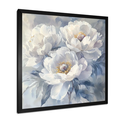 Fleurs givrées monochromes de pivoines I - pivoines, art mural