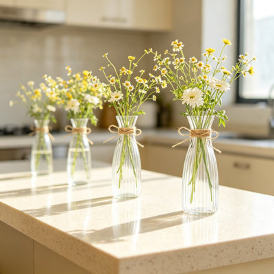 Lot de petits vases transparents en plastique avec ficelle pour centres de table, décoration minimaliste et moderne pour mariages, fêtes et décoration intérieure à faire soi-même