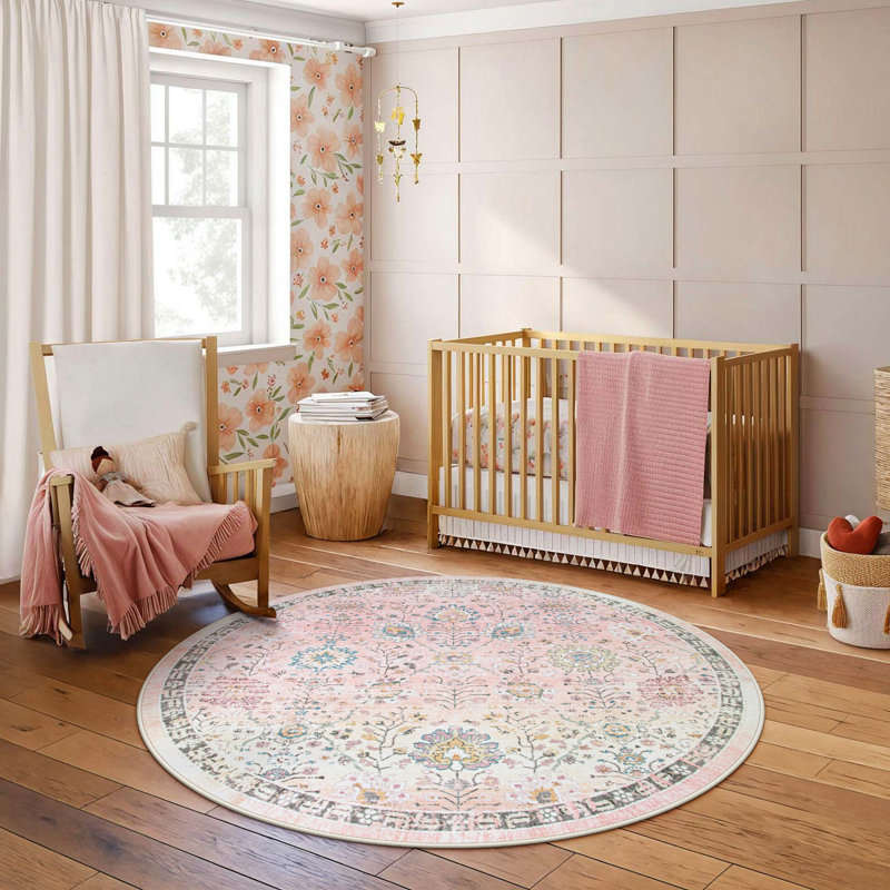 Kaldi Vintage Classic Washable Area Rug - Elegant Timeless Design for Living Room, Bedroom, or Dining Room Decor, Round 6'