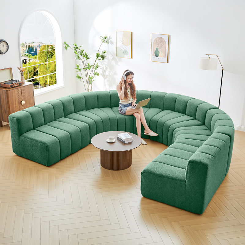 Extra Large U-Shaped Sofa, Green