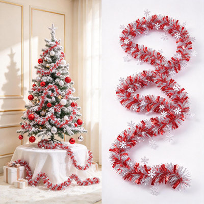 50 Ft Christmas Tinsel Garland, Shiny Metallic Twist Garland with Decorative Accents, Cuttable Flexible Holiday Decor for Christmas Tree Mantel Party