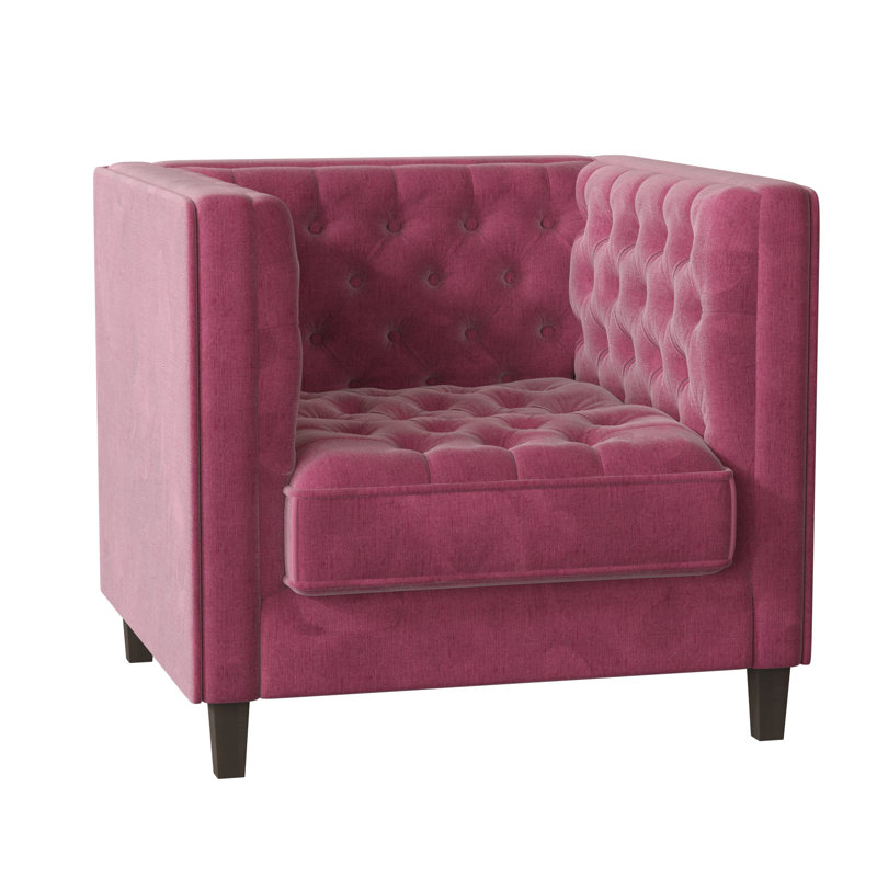 Jess Tufted Armchair, Savona Fuchsia, Brown Mahogany