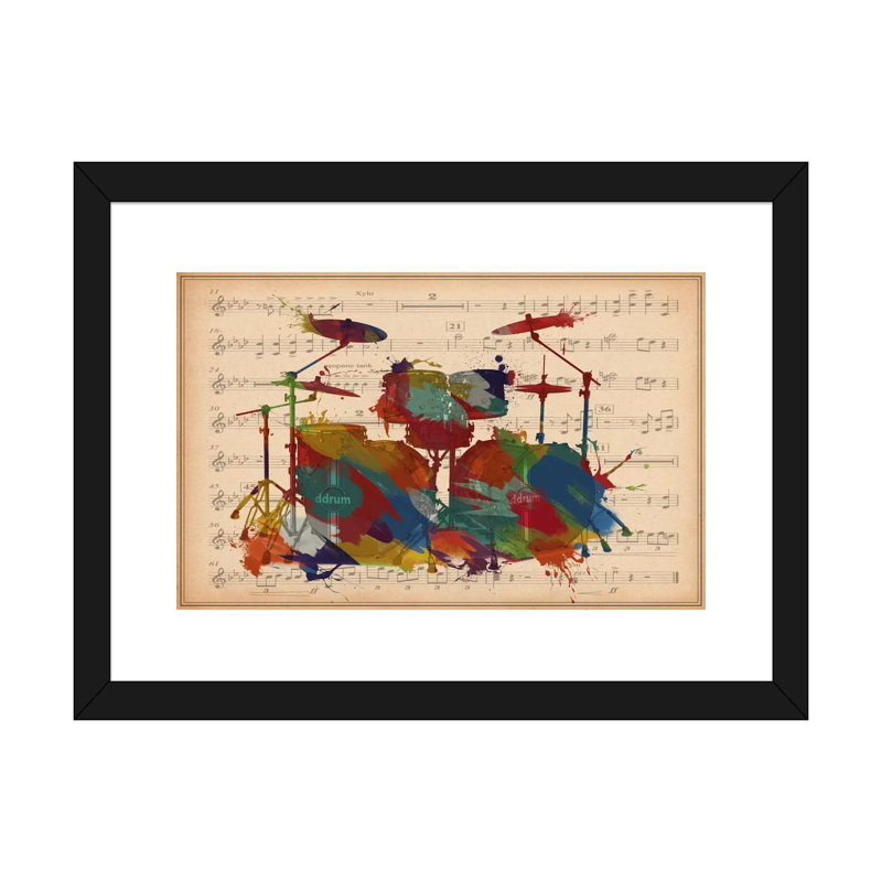 #2 de tambours multicolores sur une feuille de musique-impression d’art graphique, Papier noir, Blanc