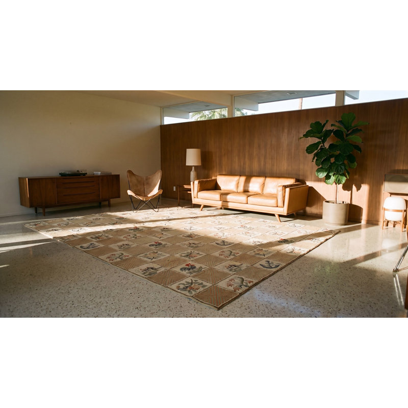 Grand tapis crocheté antique en laine ivoire