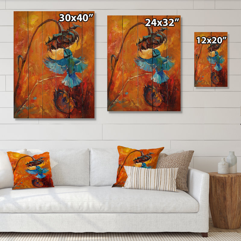 Colibri - peinture sur bois sans cadre, H 20 po x l 12 po x P 1 po
