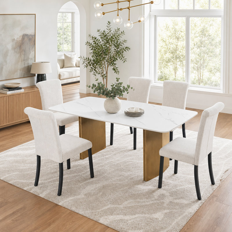 Ensemble de chaises de salle à manger rembourrées en lin 8 po avec dossier haut, chaise d'appoint moderne