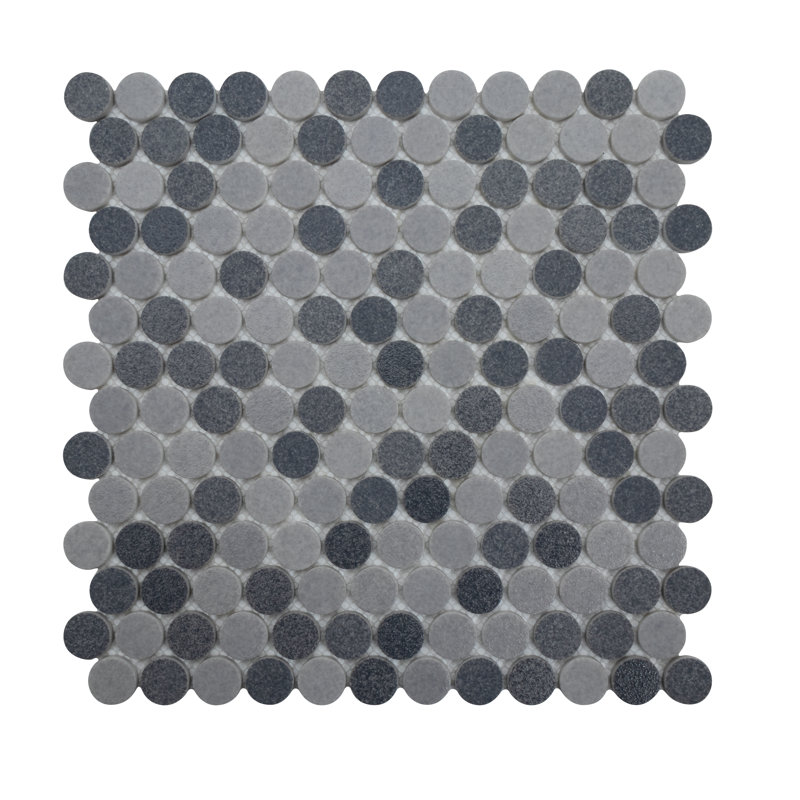 Carreau de mosaïque rond pour mur et plancher en verre 0,9 po x 0,9 po Gaia, Teintes de gris