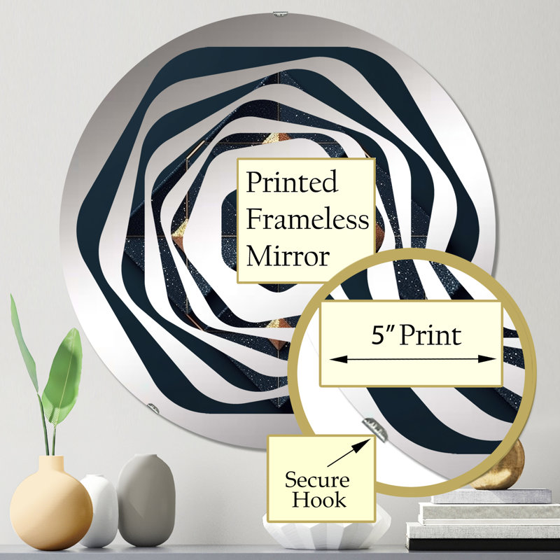 Losange en bleu profond et abstrait doré - miroir décoratif Amorphe, 23,6 po x 23,6 po