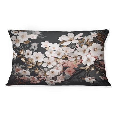 Branche avec fleurs de cerisier roses et blanches - Coussin décoratif imprimé fleurs de cerisier