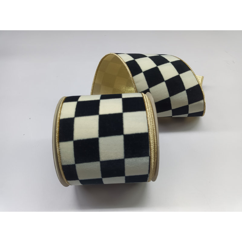BLACK & IVORY CHECKERED RIBBON