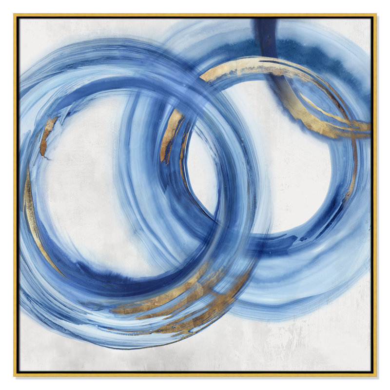«Blue Cosmic Cascade I» par Emma Peal, Toile avec cadre flottant or, Pas de tapis, H 41,5 po x l 41,5 po x P 2 po