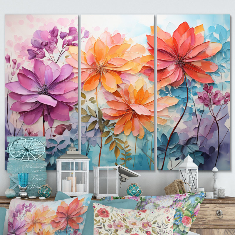 Ensemble de décorations murales en métal multicolores Ferns Field II - Floral