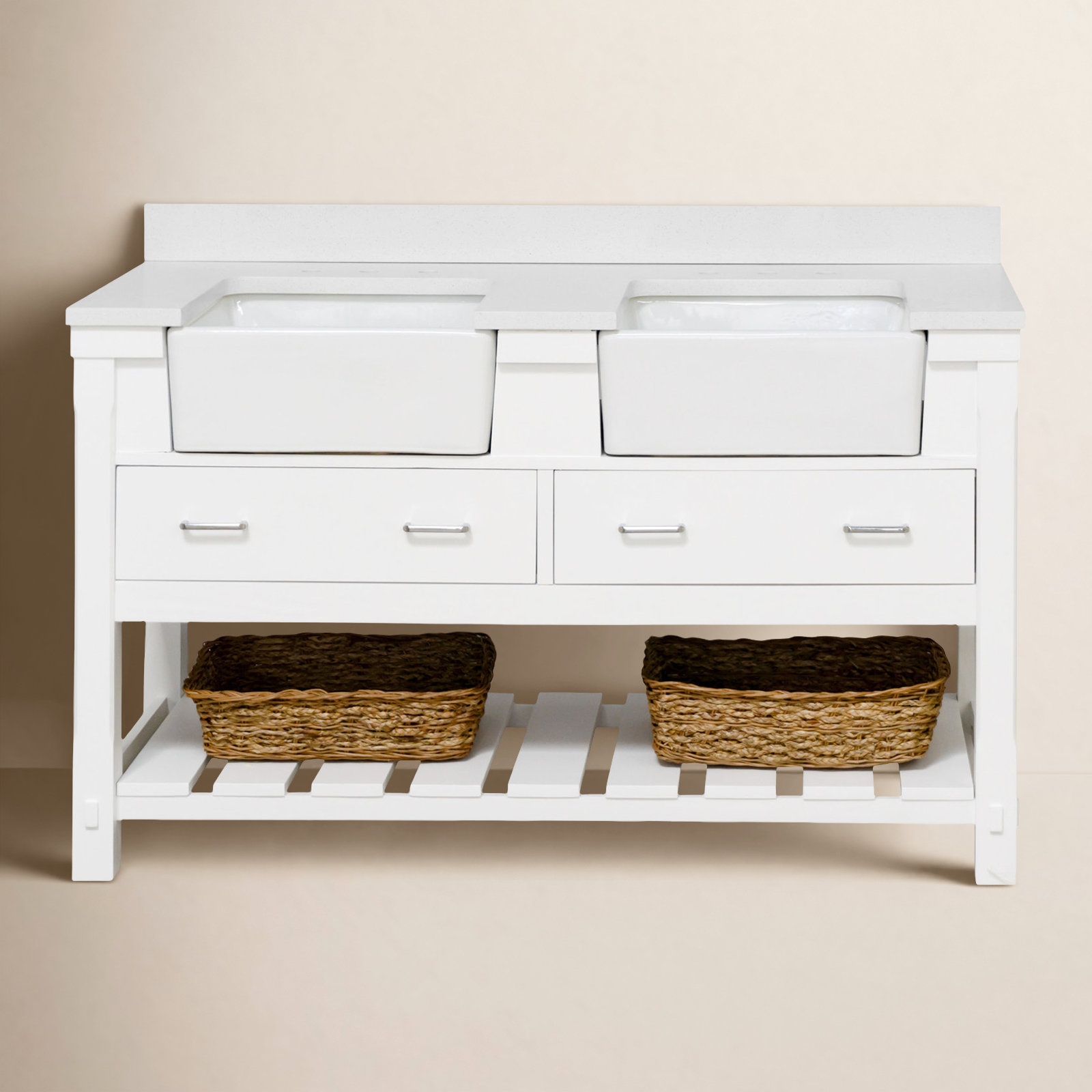 Hitton 60'' Double Bathroom Vanity, Quartz, White