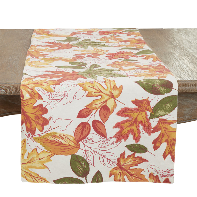 Chemin de table en coton multicolore brodé à feuilles d'automne 16 po x 90 po, L 90 po x l 16 po