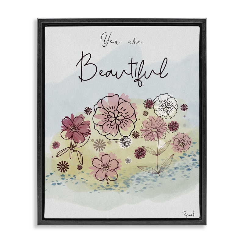 Cadre flottant You Are Beautiful Modern Blooms, design par Renel Peters, Cadre flottant noir de jais, H 21 po x l 17 po