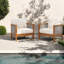Chaises longues modernes en teck et beige, bois d'acacia avec coussins pour porche et jardin