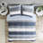 Cozy Comforter With Navy Blue Grey Microfiber Stripe Sheets - Softness Bedroom Pattern Soft And Warm