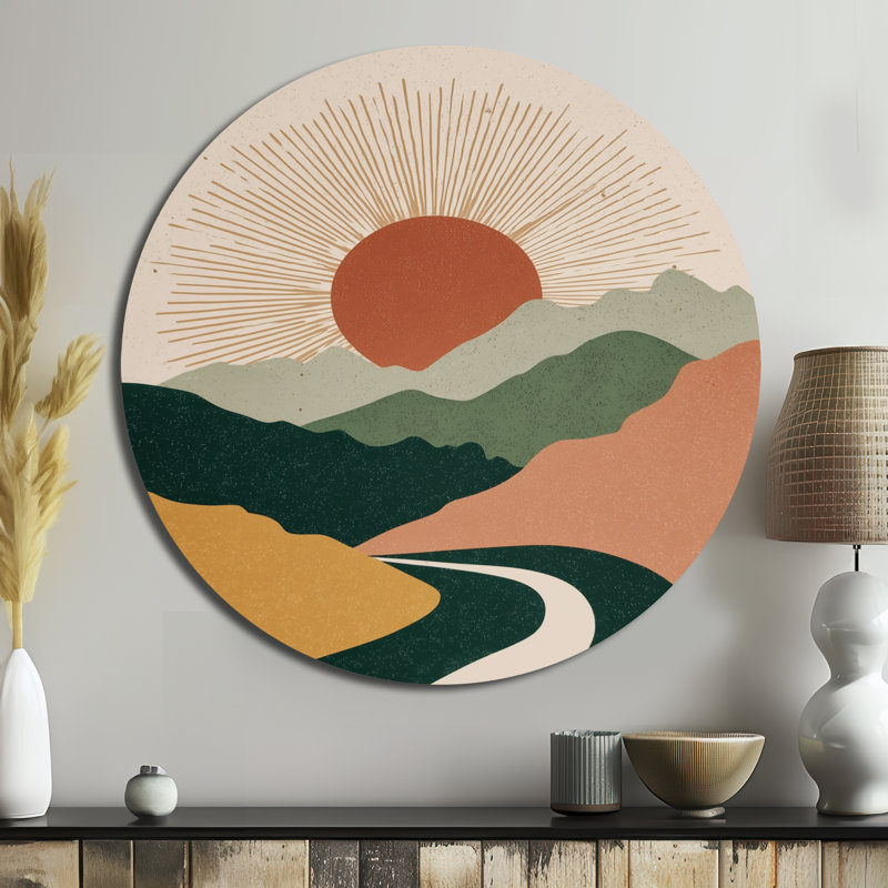 Lever de soleil miroir de paysage de montagnes - Abstrait Mid-Century, L 23 po x H 23 po