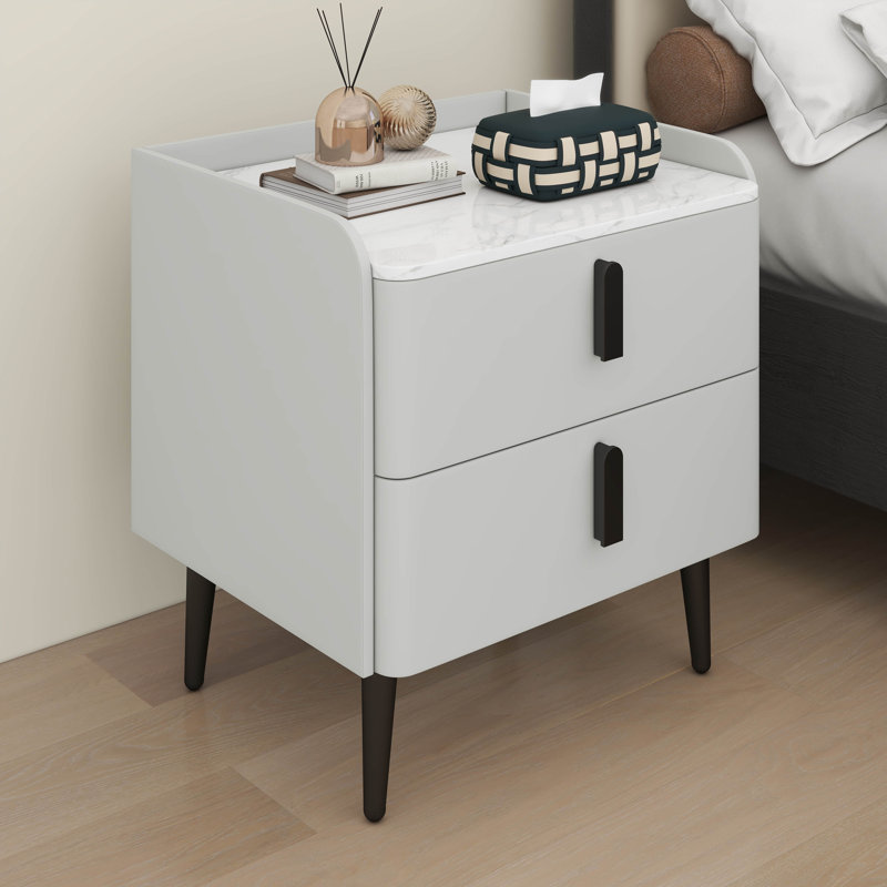 Table de chevet moderne Mid-Century en polyuréthane avec tiroirs, Gris