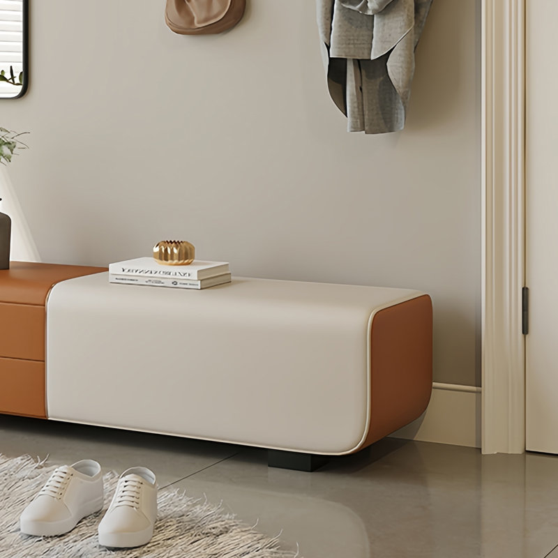 Banc de rangement rembourré en microfibre Sikender, Brun / Blanc cassé