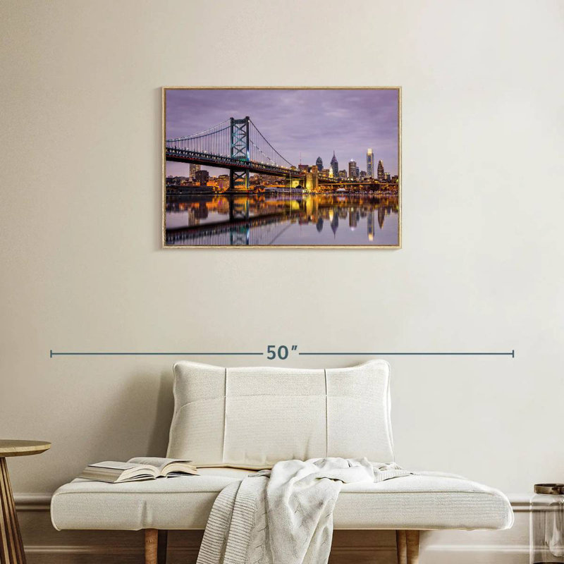 Horizon du pont Ben Franklin, Cadre flottant en bois naturel, 31 po x 21 po