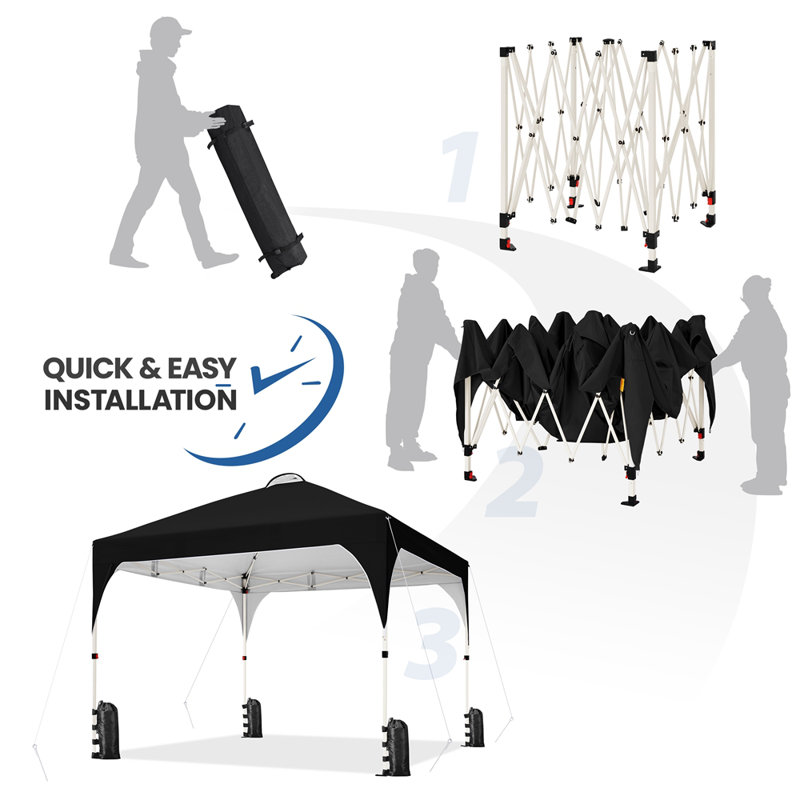 Black 10x10ft Steel Frame Outdoor Pop-Up Canopy Tent