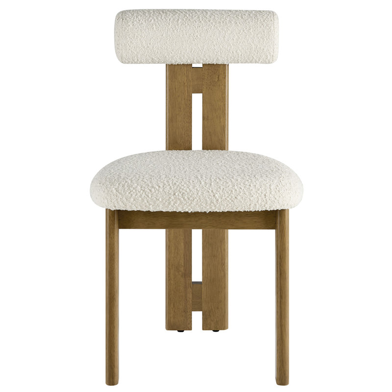 Torian Boucle Fabric Dining Chair Set Of 2, French Oak, Ivory