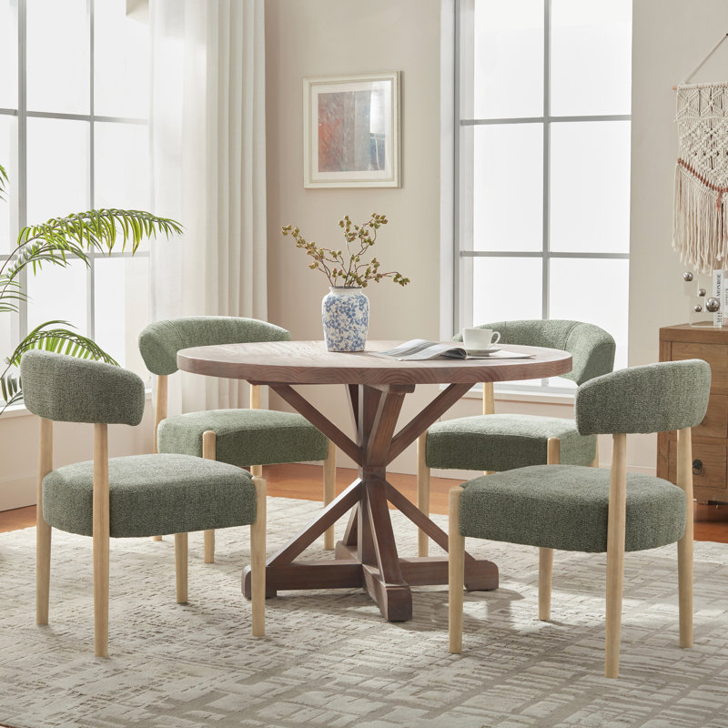 Chaise de salle à manger rembourrée avec pieds en bois massif (lot de 4), Vert, Bois médium