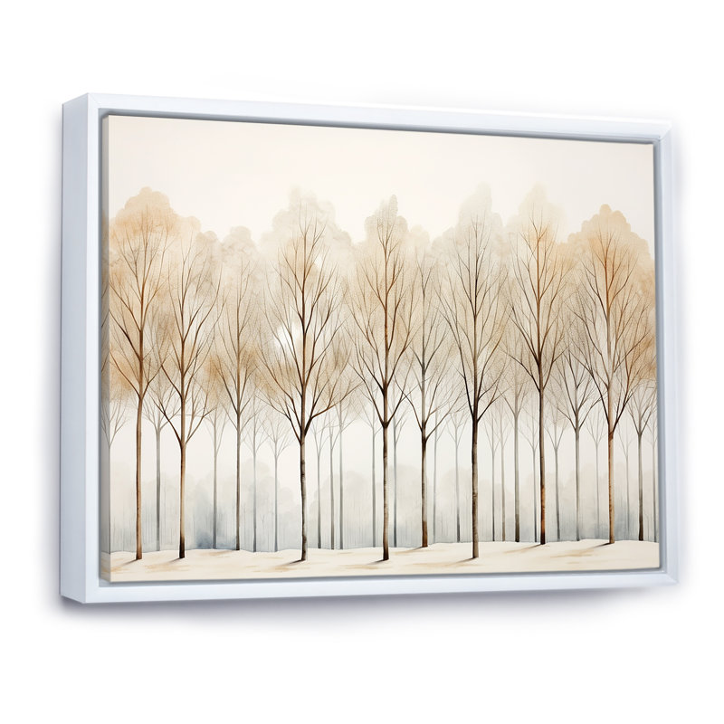 Forêt, arbres, minimalisme, art mural, Cadre flottant blanc, H 12 po x l 20 po x P 1 po