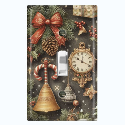 Christmas Tree Presents Black 1 - Gang Toggle Light Switch Standard Wall Plate