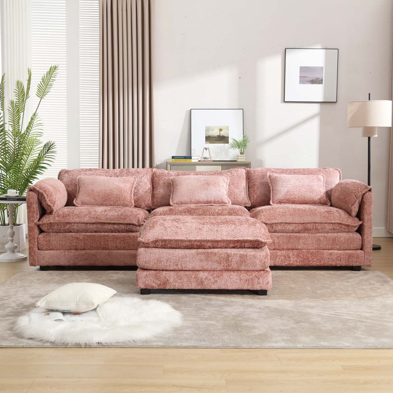 112 Inch Oversized Sectional Sofa Cloud Couch, Modern Chenille L Shaped Modular Sleeper with Moveable Ottoman & Memory Foam