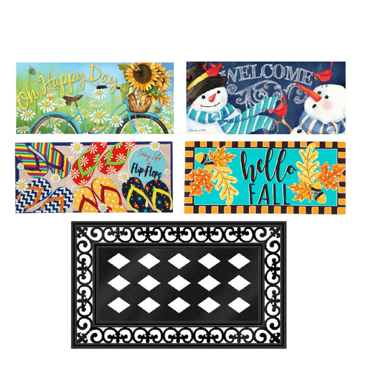 Sassafras 5-Piece Welcome Mat and Frame with Harvest and Winter Inserts and 1 Rubber Frame
