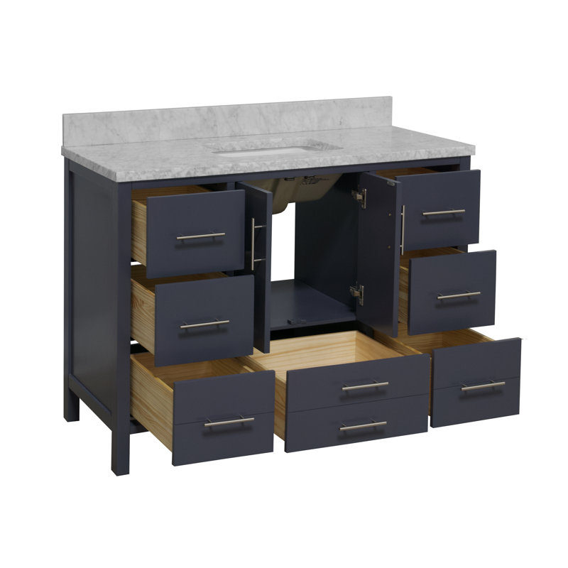 Ensemble de meuble-lavabo simple 48 po Kiara, Gris marine, Marbre
