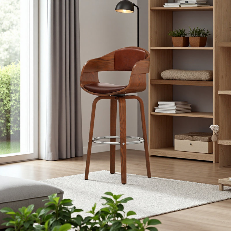 Tabouret de bar pivotant de 30,25 po, Similicuir cognac, 1