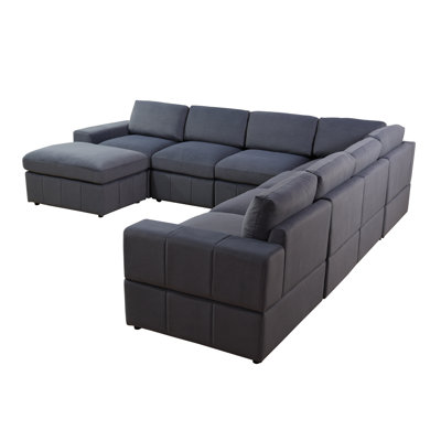 Canapé modulaire réversible pour salon en tissu 8 pièces avec repose-pieds 8 pièces
