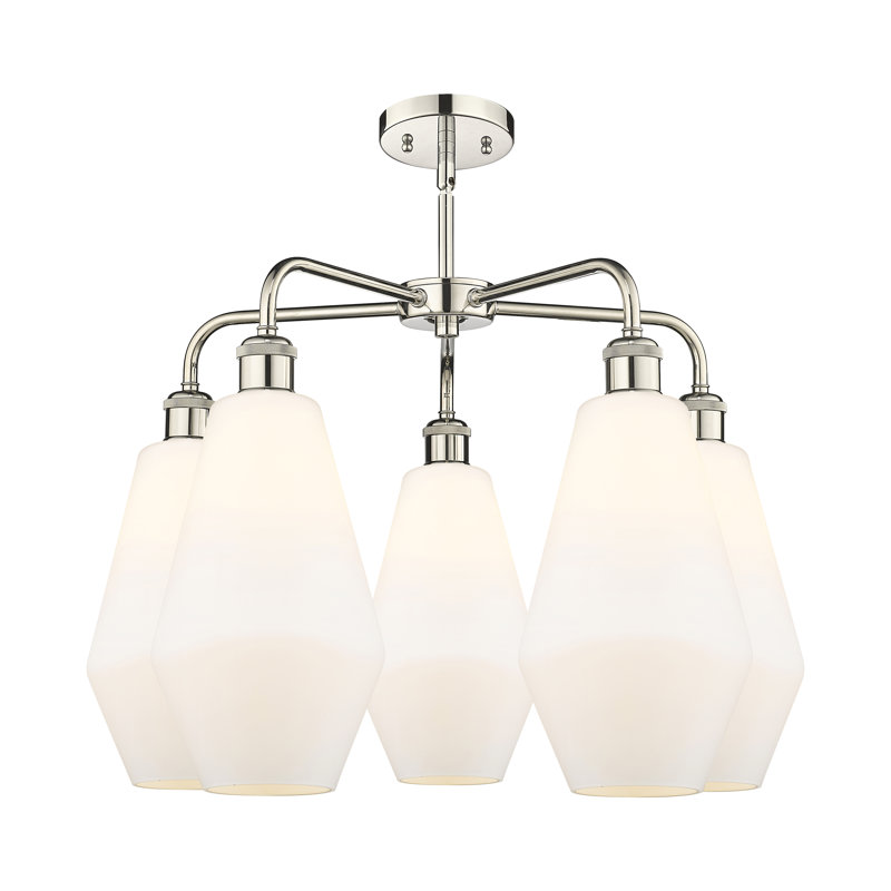 Lustre géométrique à intensité variable en acier à 5 lumières Amylea, Nickel poli, H 20 po x l 25 po x P 25 po