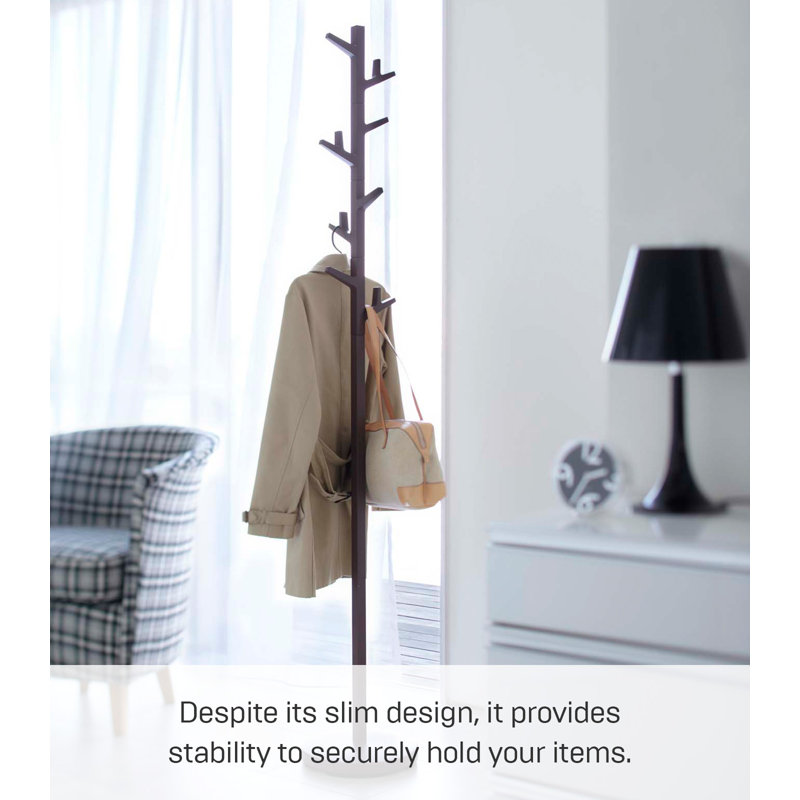 Slim Brown Steel Branch Coat Rack with Adjustable Hooks